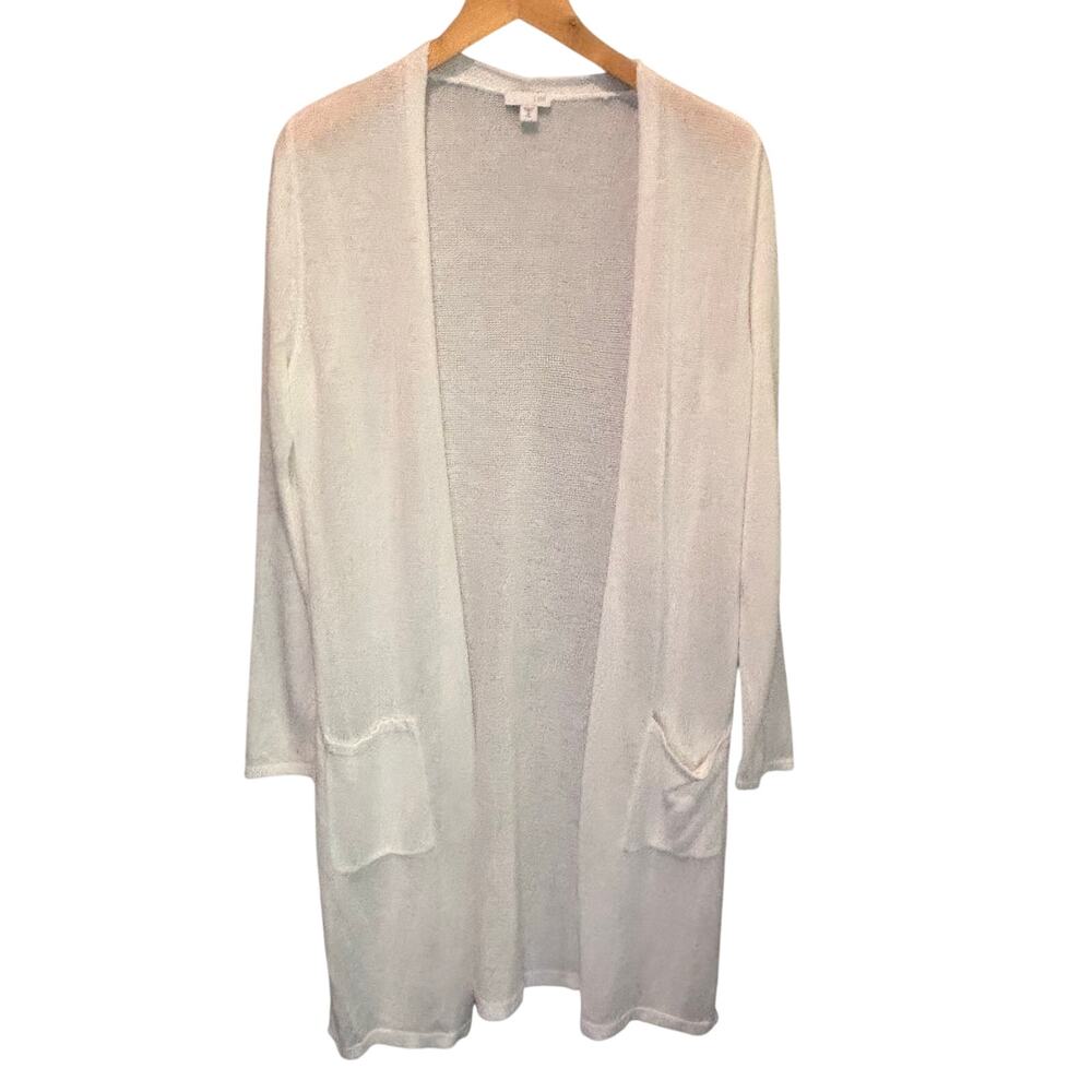 J. Jill White Linen Blend Open Front Long Length Cardigan - size Medium Tall